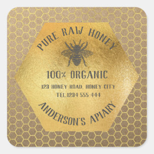 Sticker Carré Vintage rustique Kraft look abeille peigne miel po