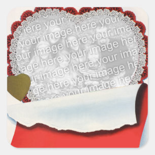 Sticker Carré Vintage Saint Valentin Nouveaux mariés Amour et Ro