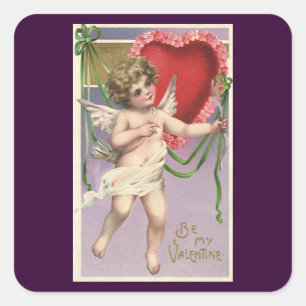 Sticker Carré Vintage Saint-Valentin victorienne avec coeur