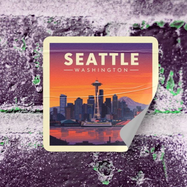 Sticker Carré Vintage Seattle Washington (Créateur téléchargé)