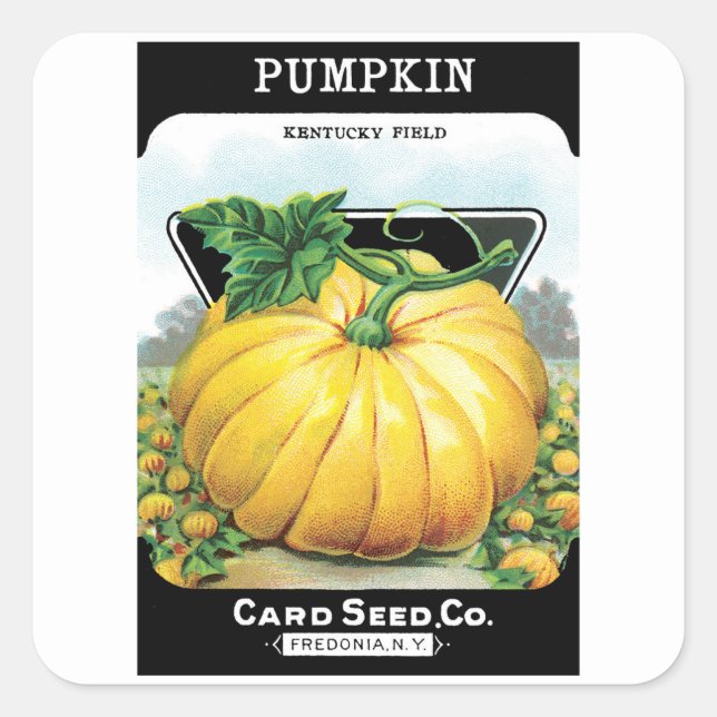 Sticker Carré Vintage Seed Packet Art, Citrouille Halloween (Devant)