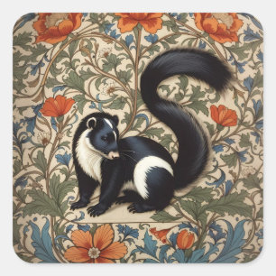 Sticker Carré Vintage Skunk William Morris inspiré