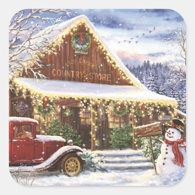 Sticker Carré Vintage Snowman Country Store (Devant)
