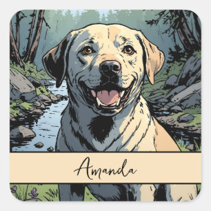 Sticker Carré Vintage souriant Yellow Labrador Retriever