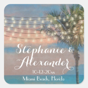 Sticker Carré Vintage String Lights Sunset Beach Wedding