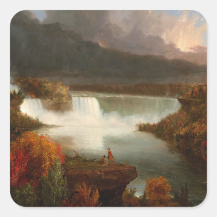 Sticker Carré Vintage Thomas Cole Vue lointaine des chutes du Ni