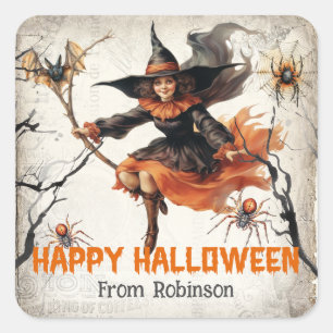 Sticker Carré Vintage tradition aquarelle mignonne mauvaise sorc