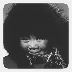 Sticker Carré Vintage USA Alaska eskimo enfant 1970
