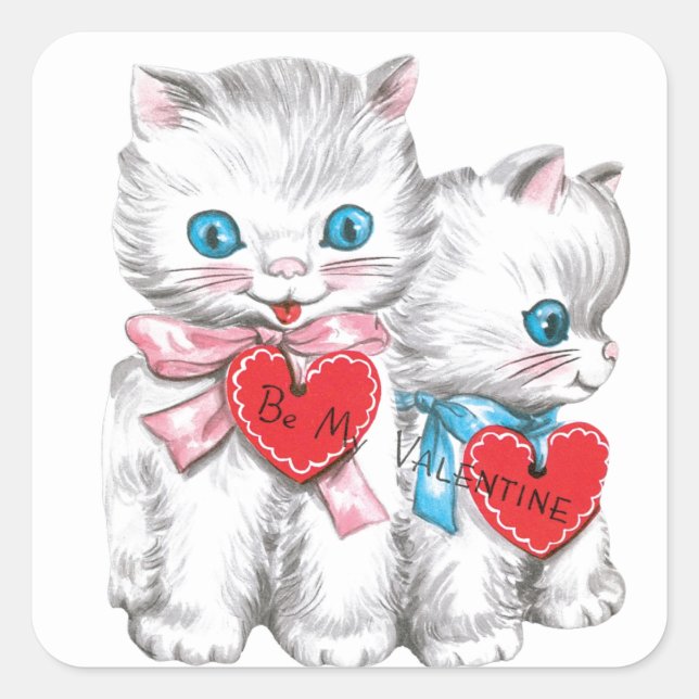Sticker Carré Vintage Valentine Kittens (Devant)
