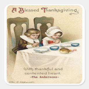 Sticker Carré Vintage Victorien Thanksgiving Personnalisé