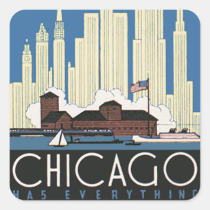 Sticker Carré Vintage voyage Chicago Illinois Skyscraper Skyline