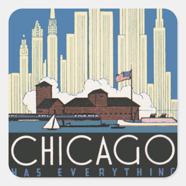 Sticker Carré Vintage voyage Chicago Illinois Skyscraper Skyline (Devant)