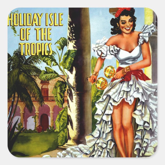 Sticker Carré Vintage voyage de danseuse cubaine (Devant)