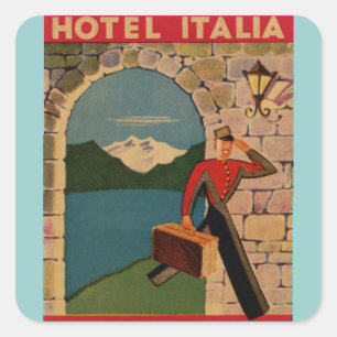 Sticker Carré Vintage voyage - hôtel Italie
