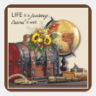 Sticker Carré Vintage voyage   La vie est un voyage