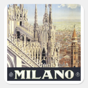 Sticker Carré Vintage voyage Milano Italie Cathédrale gothique D