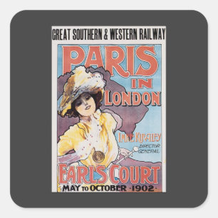Sticker Carré Vintage voyage, Paris à Londres