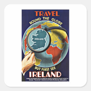 Sticker Carré Vintage voyage Round the Globe Voir Irlande