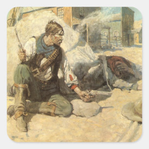Sticker Carré Vintage Western Cowboys, Hopalong par NC Wyeth