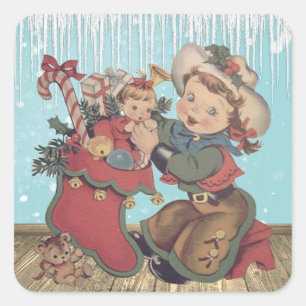 Sticker Carré Vintage Western Cowgirl enfant et réserve de Noël
