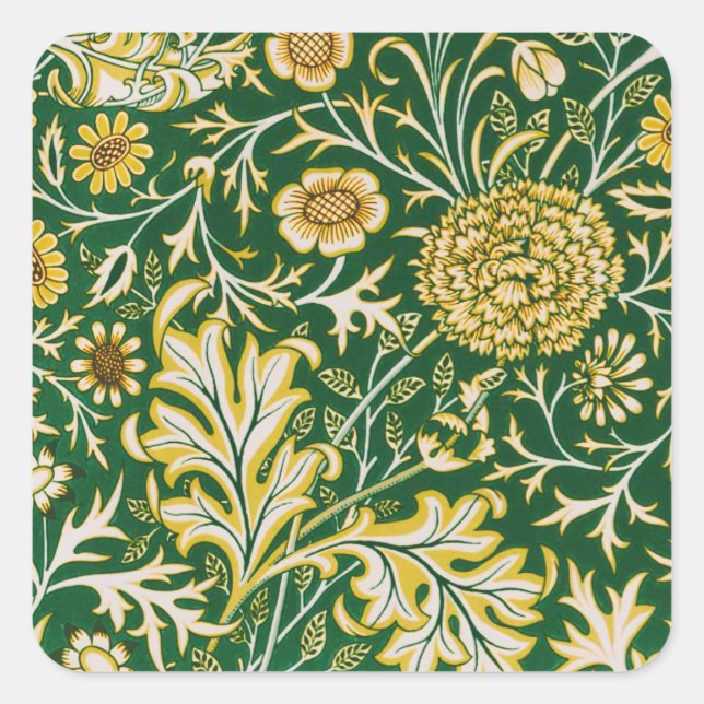 Sticker Carré Vintage William Morris Cherwell Vert Floral Art (Devant)