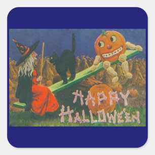 Sticker Carré Vintage Witch & Jack o' Lanterns Temps de jeu