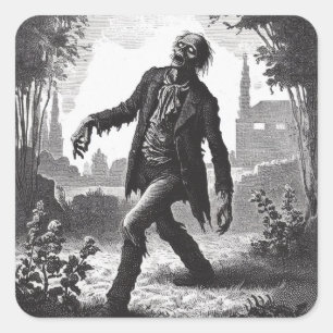 Sticker Carré Vintage Zombie Etching Horreur Éffrayant mort