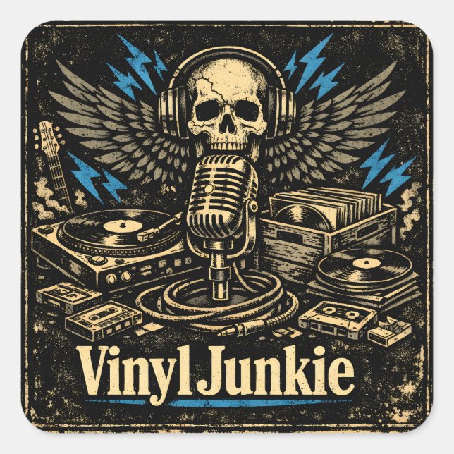 Sticker Carré Vinyl Junkie – Record Collector Analog Love (Devant)