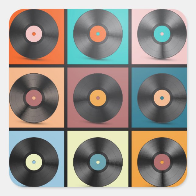 Sticker Carré Vinyl records : retro LP set. (Devant)