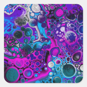 Sticker Carré Violet, bleu moderne Abstrait Fluid Art Cellule de
