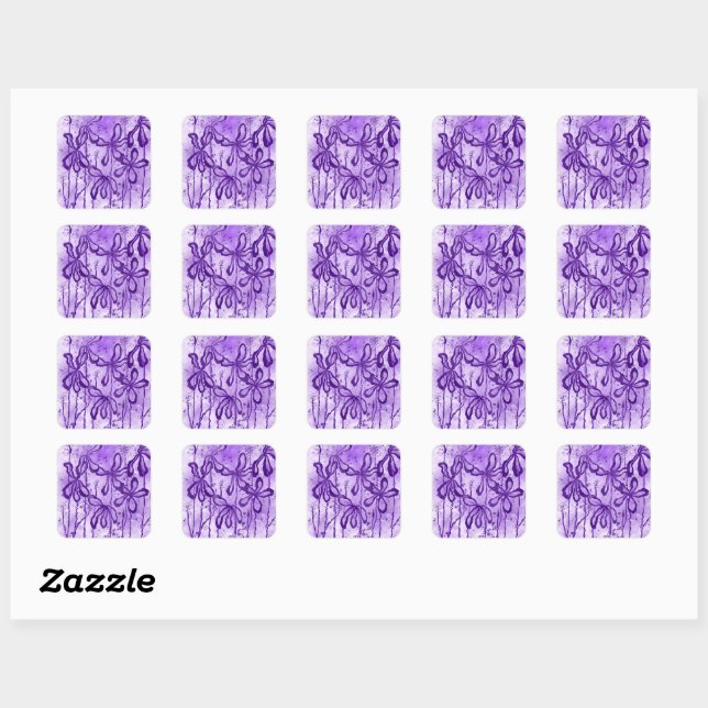 Sticker Carré Violet Ciel Fleurs Encaissées (Feuille)