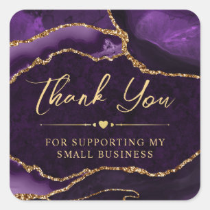 Sticker Carré Violet et Or Fausse Agate Brillante Petite Entrepr