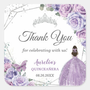 Sticker Carré Violet Lilac Lavande Floral Quinceañera Princesse