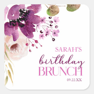 Sticker Carré Violet Magenta Purple Floral Anniversaire Brunch
