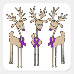 Sticker Carré Violet Ribbon Reindeer (Lymphome de Hodgkin)
