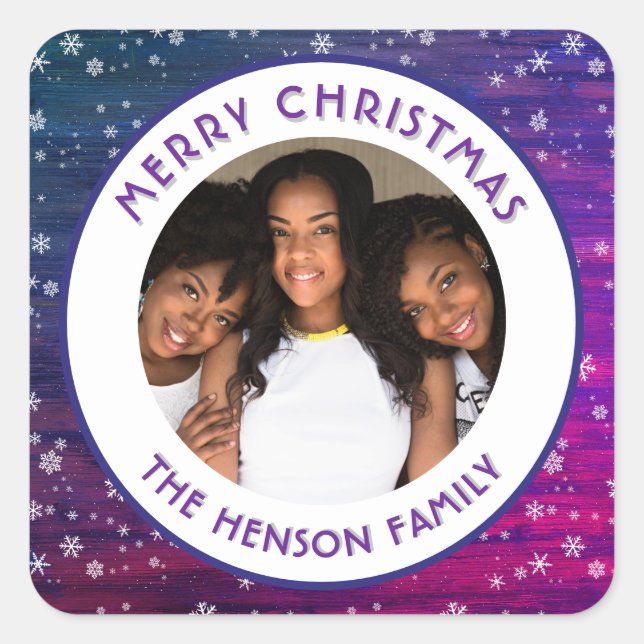 Sticker Carré Violet rose Russe Flocon de neige en bois de Noël  (Devant)