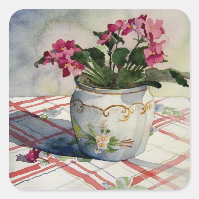 Sticker Carré Violets africains en pot bleu 1790 (Devant)