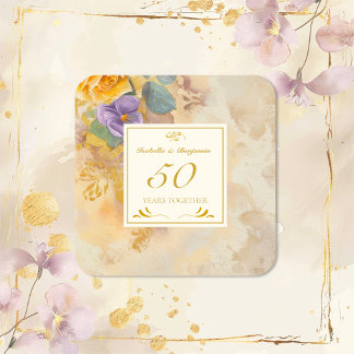 Sticker Carré Violets Rose d'or 50e anniversaire de Mariage