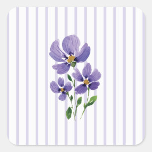 Sticker Carré violettes peintes à l'aquarelle avec des rayures