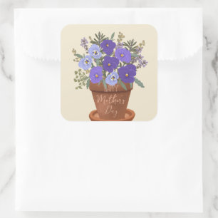 Sticker Carré Violettes violettes dans un pot – Fleurs de la fêt