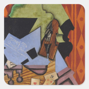 Sticker Carré Violin and Playing Cards on a Table