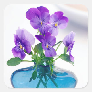 Sticker Carré Violon blanc violet Fleurs de violon bleu Vase Flo