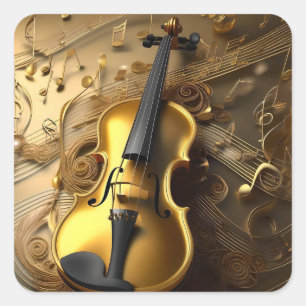 Sticker Carré Violon Or vintage Sur Cordes Musicales D'Or,