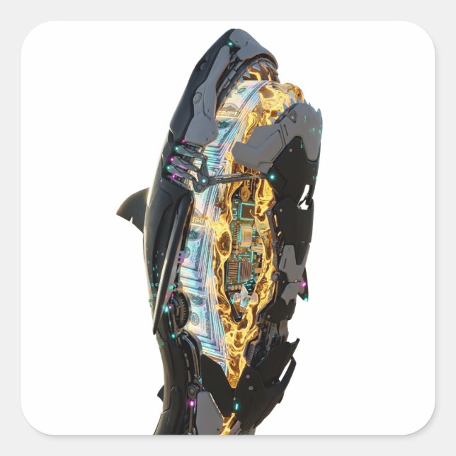 Sticker Carré Viral Brainrot Shark Neon Aesthetic | Glitchcore (Devant)