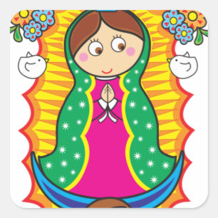 STICKER CARRÉ VIRGEN DE GUADALUPE CARICATURA 01 PERSONNALISABLE