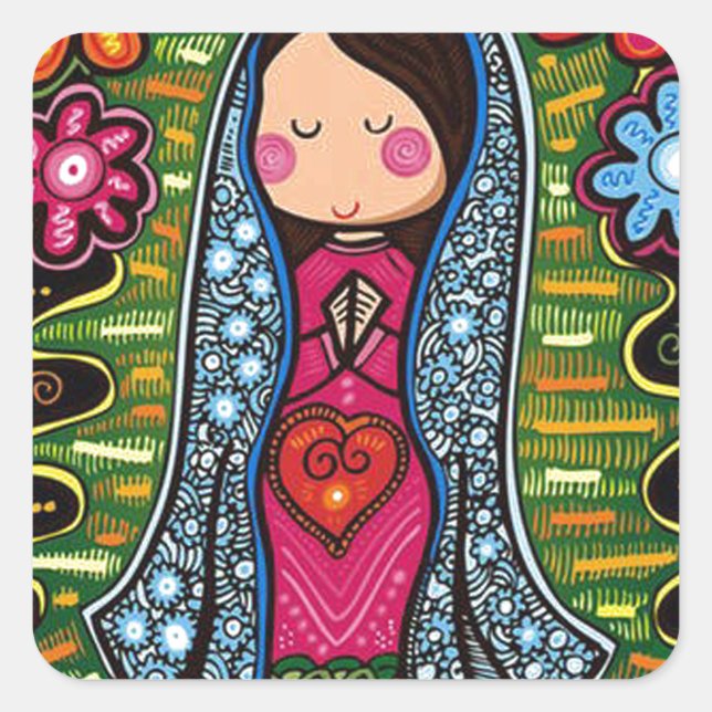 STICKER CARRÉ VIRGEN DE GUADALUPE CARICATURA 03 PERSONNALISABLE  (Devant)