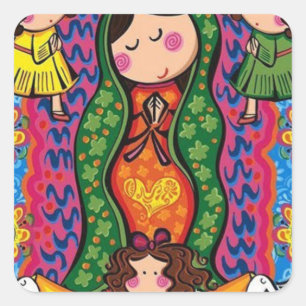STICKER CARRÉ VIRGEN DE GUADALUPE CARICATURA 05 PERSONNALISABLE