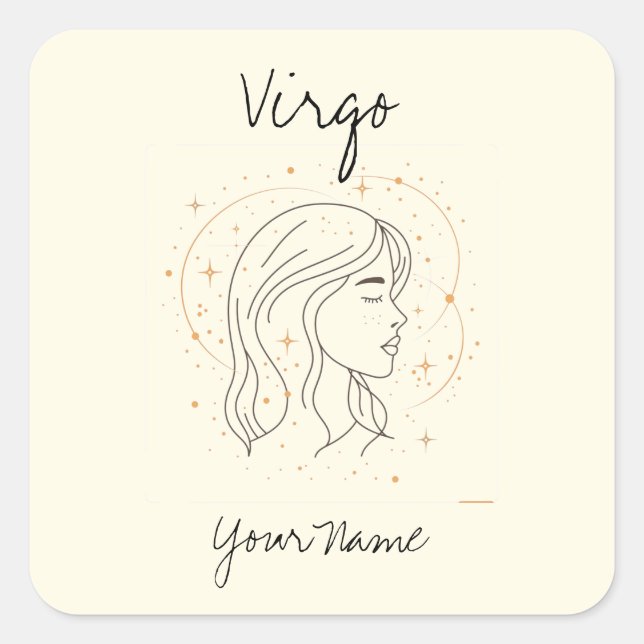 Sticker Carré Virgo Line Art avec étoiles de Constellation (Devant)
