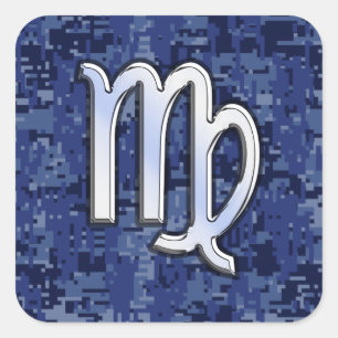 Sticker Carré Virgo Zodiac Connexion Camouflage numérique bleu