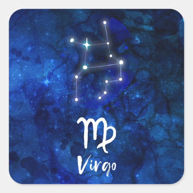 Sticker Carré Virgo Zodiac Constellation Bleu Galaxie Céleste (Devant)